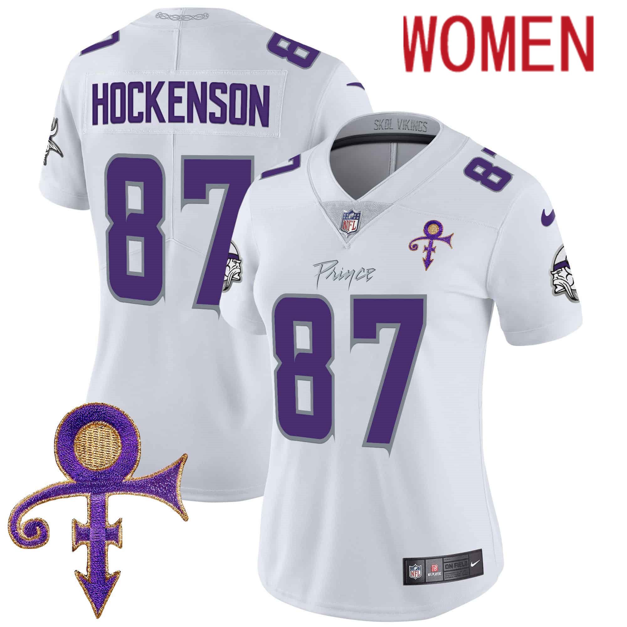 Women Minnesota Vikings #87 Hockenson White 2024 Nike Prince Vapor Limited NFL Jersey